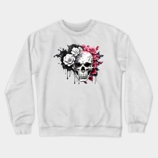 Skull and flowers Ink Dripping Effect Crewneck Sweatshirt